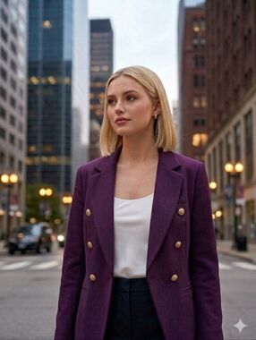 💕ANN KLEIN💕 Double-Breasted Blazer Jacket ~ Deep Plum Purple Large L NWT